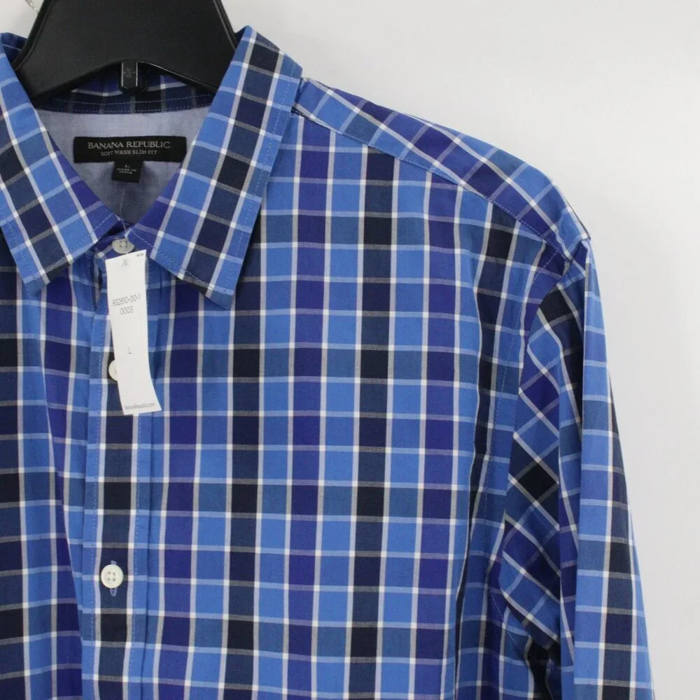 NWT Banana republic shirt Mens Large soft wash slim fit long sleeve cotton plaid